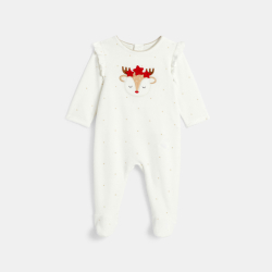 بيجاما مخملية للطفلة الرضيعة عليها رسم ظبي أبيض لامع